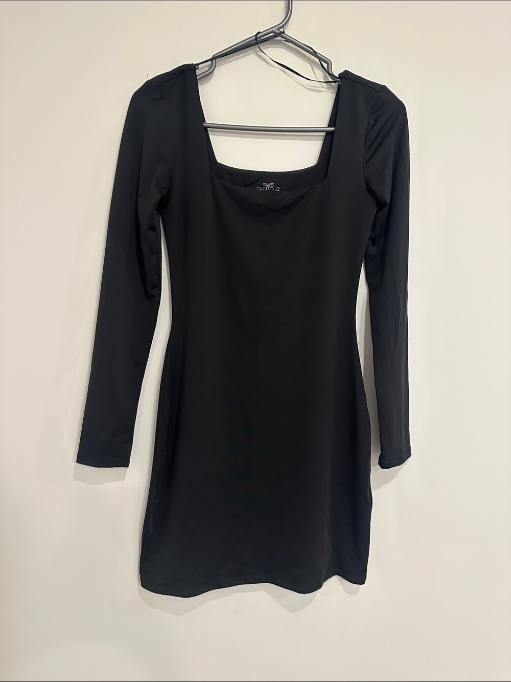 Slim-Fit Black Square Neck Mini Dress